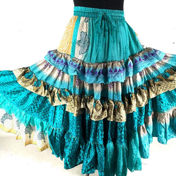 Jazmyn 25 Yard Skirt - Handmade - Vintage Summer Silk - Maxi One