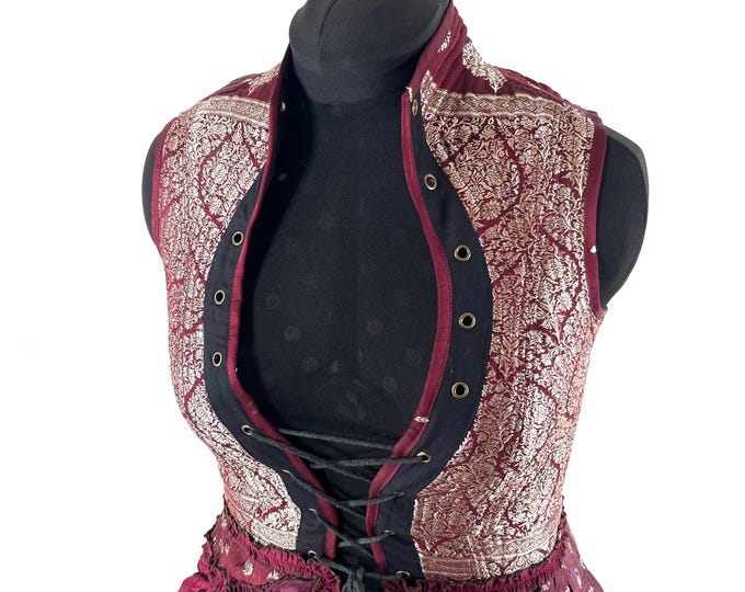 Elegant Vintage Silk Brocade Corset Dress - Size 2XL Isabella SKU:2135-9601