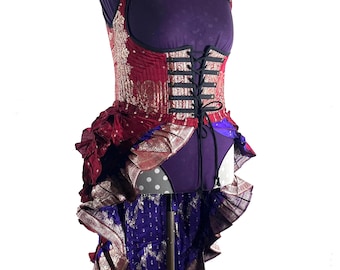 4XL Elisa Bustier Dress; Steampunk Under-bust Long Body Corset in Silk Brocade, (SKU:2004-10227)