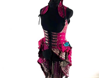 M Elisa Bustier Dress; Steampunk Under-bust Long Body Corset in Silk Brocade, (SKU:2004-10267)