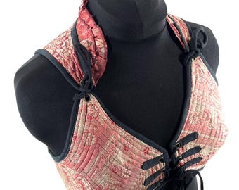 Fae 3XL Corset Top - Pink & Silver Bra Top - Vintage Silk Brocade  (SKU:3036-9801)