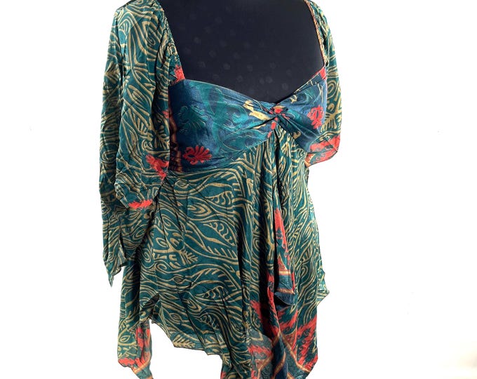 Stevie Boho Floaty Silk Top - Summer Blouse XL Size (SKU:450-10412)