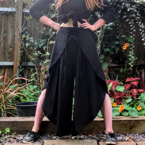 Black Tulip Palazzo Pants; Rayon Split open leg harem trouser