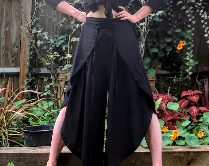 Black Tulip Palazzo Pants; Rayon Split open leg harem trouser