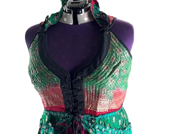 6XL Varuna Corset Dress in Silk Brocade with long body. SKU:2002-10202