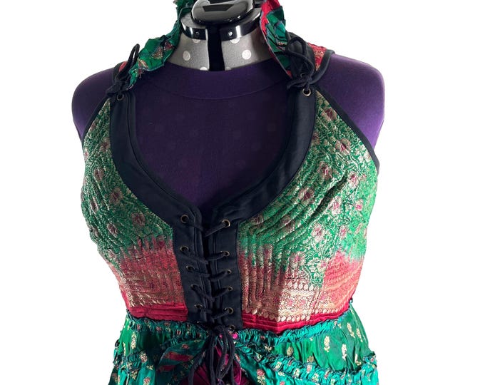 6XL Varuna Corset Dress in Silk Brocade with long body. SKU:2002-10202