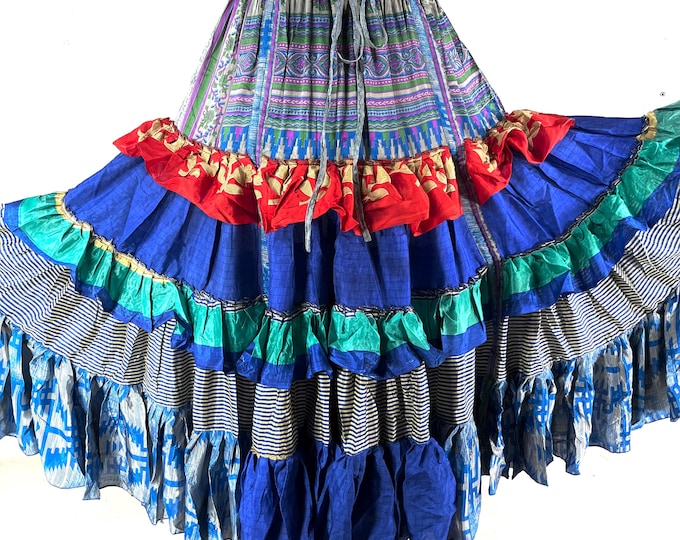 Jazmyn 25 Yard Skirt handmade in Vintage Summer Silk, Maxi One Size; (28"-42" Waist) Peasant Bellydance Flamenco SKU:738-8958
