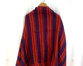 Orange Striped Blanket Scarf Shawl, Cosy Lightweight Soft Throw