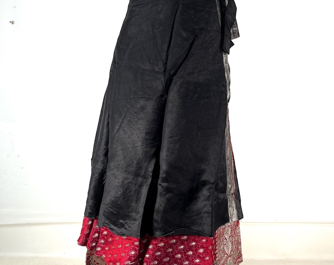 Pemberin Midi Wrap Skirt in Upcycled Heavy Vintage Silk Brocade Sari. (Two Layer A-Line Wrap Skirt)  SKU:2034-8448
