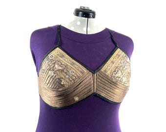 2XL Gia Cross Strap Bra Top, Handmade in Vintage Silk Brocade (SKU:2165-9995)