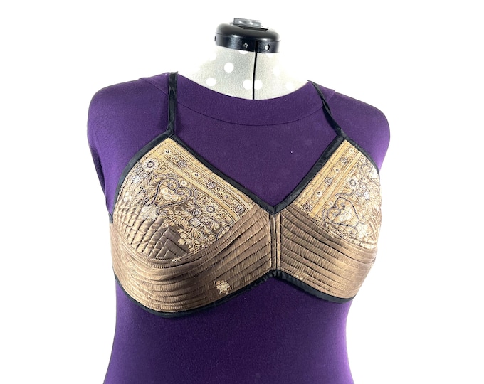 2XL Gia Cross Strap Bra Top, Handmade in Vintage Silk Brocade (SKU:2165-9995)