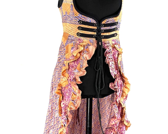 XL. Celeste Underbust Corset Dress. Bustier with adj tail length handmade Vintage Silk Steampunk Renaissance Dress SKU:982-5457