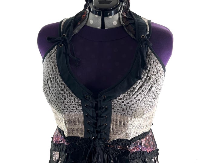 5XL Varuna Corset Dress in Silk Brocade with long body. SKU:2002-10191