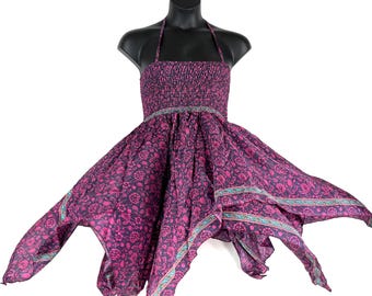 Sundress in Hot Meadow Summer Silk; The Fairy Dress a Perfect Gift for her Travel or Dance Party, Flattering Very Comfortable & Handmade.