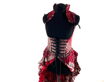 S Elisa Bustier Dress; Steampunk Under-bust Long Body Corset in Silk Brocade, (SKU:2004-10256)