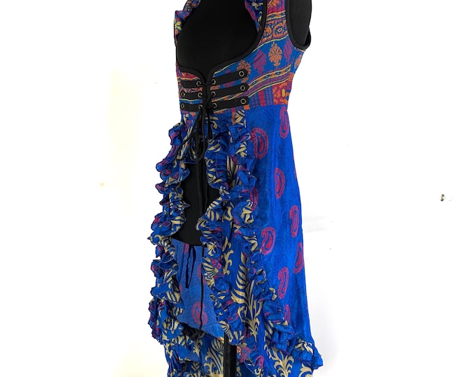 S. Celeste Underbust Corset Dress. Bustier with adj tail length. Vintage Silk. Steampunk, Fairy, Renaissance SKU:985-5432