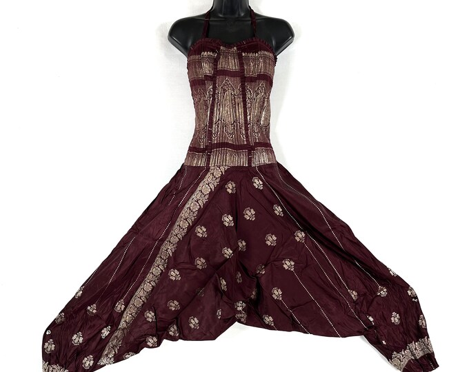 Vivienne Jumpsuit - Harem Style. In a heavier, quality Silk Brocade. One size. Womens Corset Dungarees SKU:550-7604