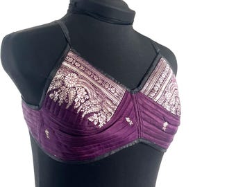 M Gia Cross Strap Bra Top, Handmade in Vintage Silk Brocade (SKU:2162-10048)