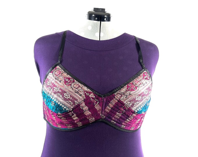 XL Gia Cross Strap Bra Top, Handmade in Vintage Silk Brocade (SKU:2164-10006)