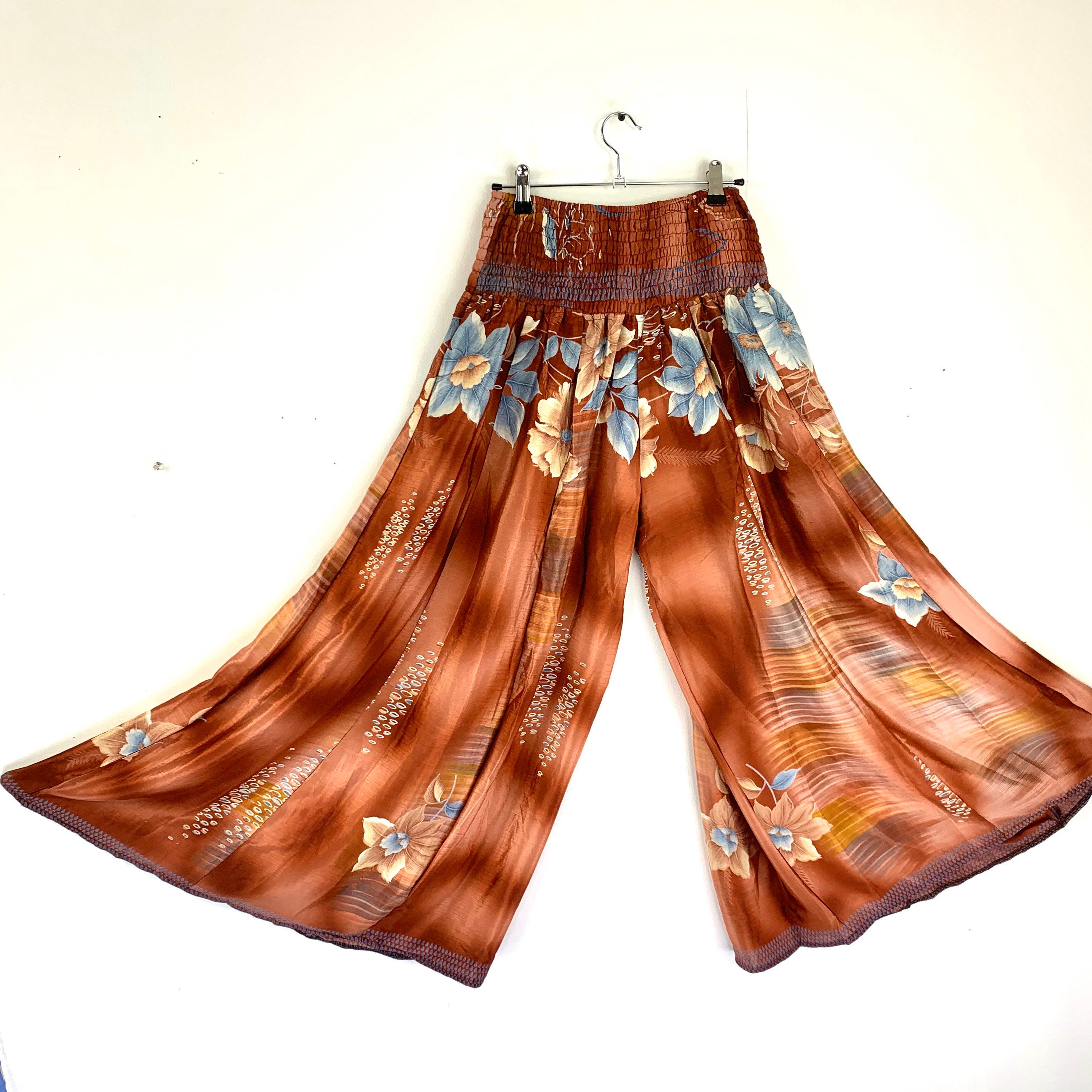 Image of Culottes Xl, Silk, Plus Size in Bronze & Copper, Palazzo Pants, Wide Leg, Flow Pants, Elasticated Waist, Elephant Pants