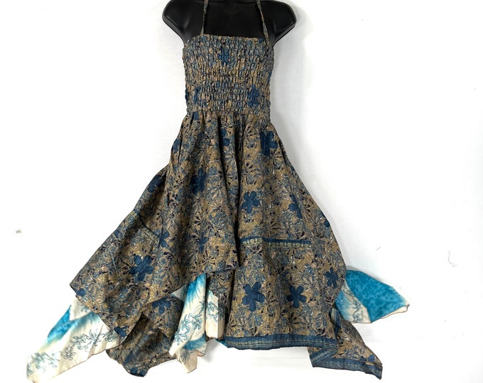Aurora Long Summer Silk Fairy Dress, One Size; Silk Maxi Tall Girl Sundress SKU:902-7889