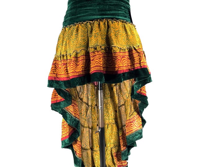Layla Bohemian Hi Low Velvet Edged Silk Skirt (SKU:733-9968)