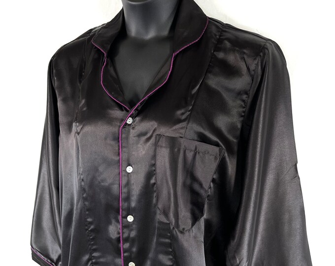 Pyjamas Beautifully Handmade, Silky in Black with Purple Piping - Soft and Elegant