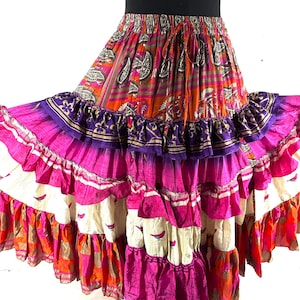 Jazmyn 25 Yard Skirt handmade in Vintage Summer Silk, Maxi One Size; (28&quot;-42&quot; Waist) a Boho Cottagecore skirt SKU:738-8997