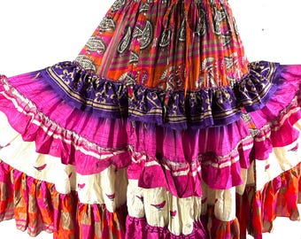 Jazmyn 25 Yard Skirt - Handmade - Vintage Summer Silk - Maxi One Size SKU:738-8997