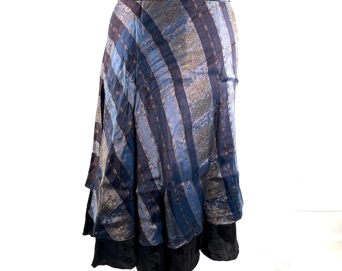Pemberin Midi Wrap Skirt - Silk Brocade - Two Layer - A-Line - One Size (SKU:2034-10477)