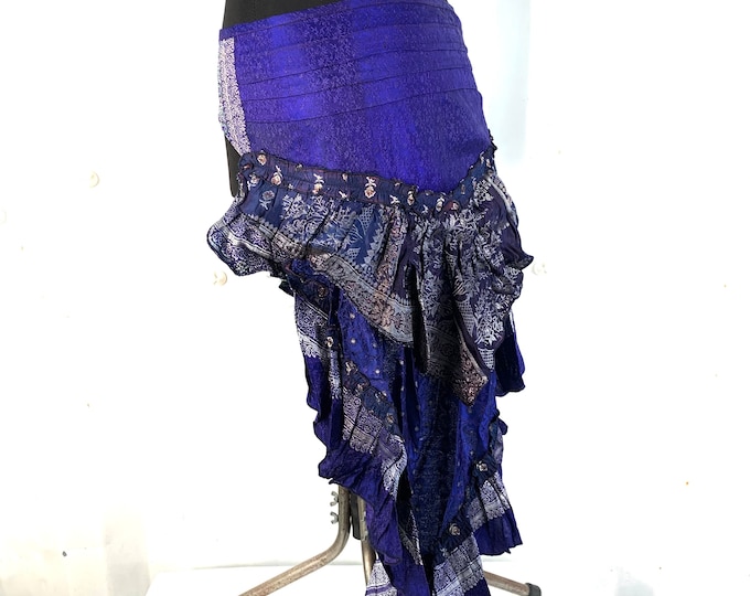 Blue Luna Over Skirt Bustle in Silk brocade. Adjustable Waist. Steampunk, Ren Faire Style