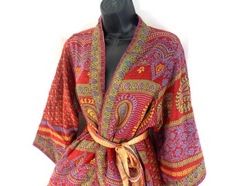 S/M. Luxury Reversible Silk Robe Dressing Gown with deep inseam side pockets. A Duster, the perfect gift.
