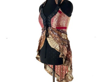 L. Sophia Corset Dress with a Hi-Low tiered skirt in Vintage Silk Brocade. Steampunk, Ren Faire, Festival  SKU:2000-8610