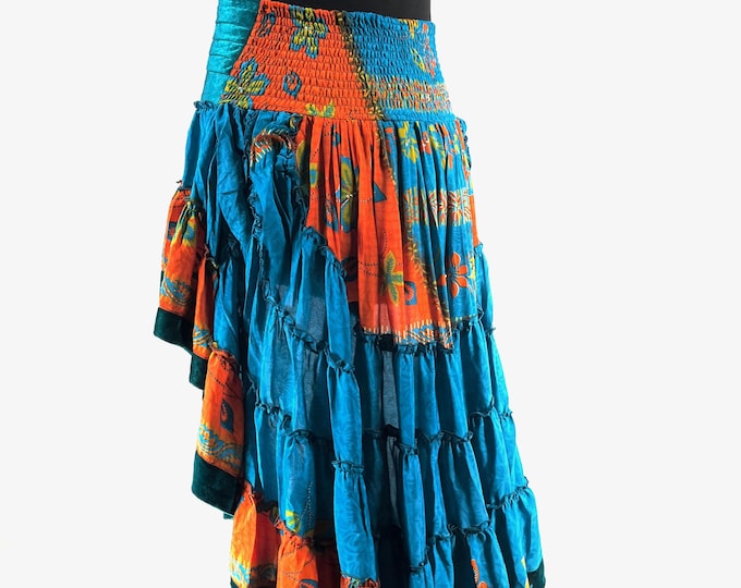 Layla Bohemian Hi Low Velvet Edged Silk Skirt (SKU:733-9961)