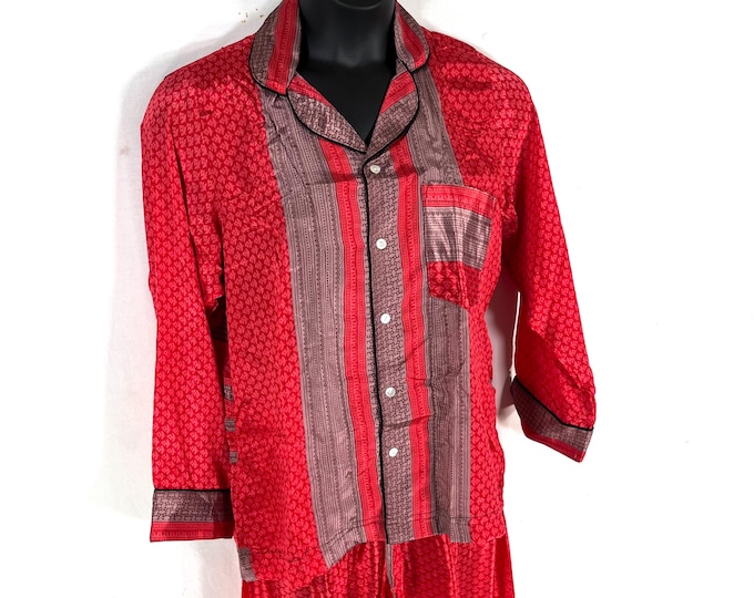 Sheer Sari Silk Pyjamas Set - Matching Lounge Wear with Travel Bag (Medium SKU: 726-10551)