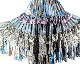 Jazmyn 25 Yard Skirt - Handmade - Vintage Summer Silk - Maxi One Size SKU:738-8964
