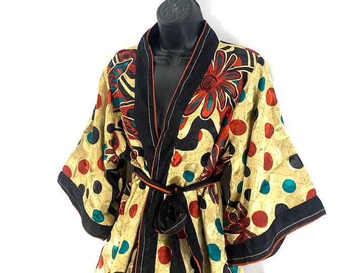 S/M. Luxury Reversible Silk Kimono Robe with deep pockets; A perfect Dressing Gown, Bath Robe, Duster Jacket. SKU:725-3845