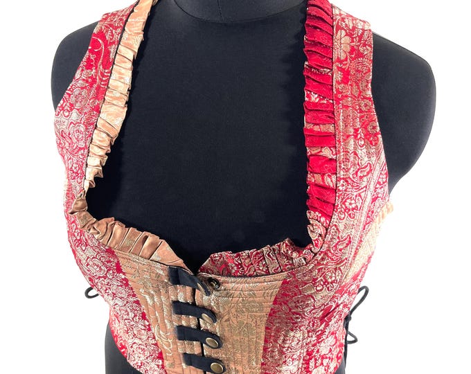 3XL. Mia Waistcoat; Boho Top - 3XL & Silver - Vintage Silk Brocade  (SKU:2146-9721)