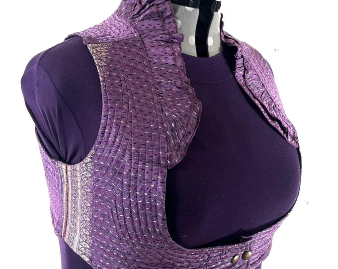 5XL. Corset Style Bustier Bra Top handmade in Vintage Silk Brocade.  Choli Plus Plus Size Laced Top  SKU:448-9064