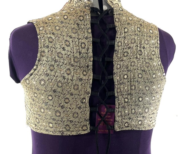 5XL. Corset Style Bustier Bra Top handmade in Vintage Silk Brocade.  Choli Plus Plus Size Laced Top  SKU:448-9052