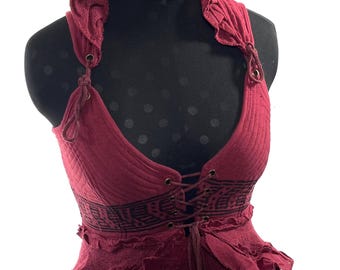 Bardot Boho Corset Dress in Maroon Red. - Etsy