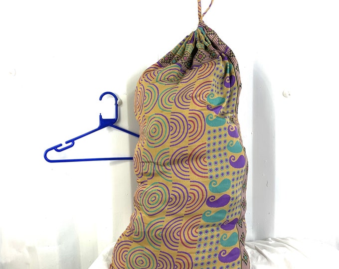 Fabric Gift Wrap Bag 18"x34"  Vintage Silk Drawstring Bag. Santa sack. Reusable Gift Wrap. 43cm x 83cm internal dimension