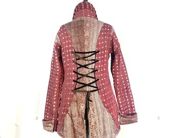 M. Silk Brocade Tailcoat. Victorian steampunk Kei. Fleece lined.