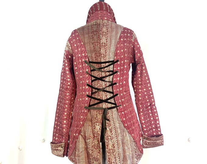 M. Silk Brocade Tailcoat. Victorian steampunk Kei. Fleece lined.