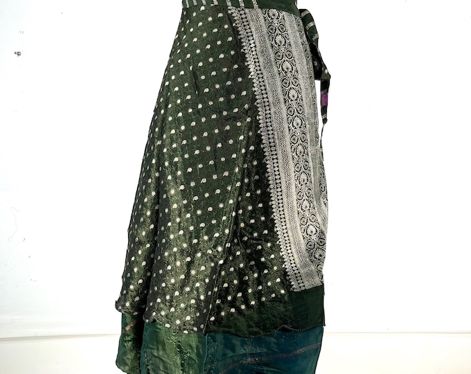 Pemberin Midi Wrap Skirt in Upcycled Heavy Vintage Silk Brocade Sari. (Two Layer A-Line Wrap Skirt)  SKU:2034-8438