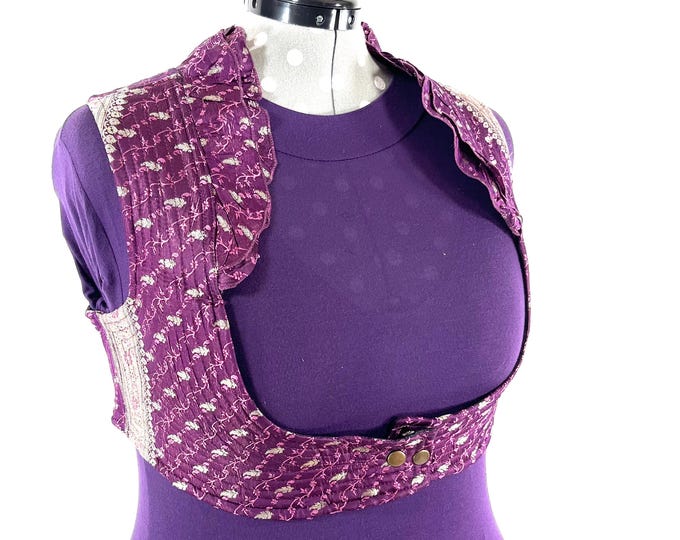 5XL. Corset Style Bustier Bra Top handmade in Vintage Silk Brocade.  Choli Plus Plus Size Laced Top  SKU:448-9377