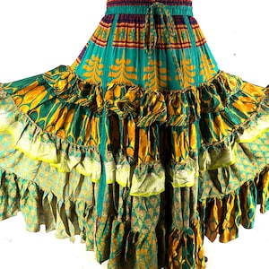 Jazmyn 25 Yard Skirt handmade in Vintage Summer Silk, Maxi One Size; (28&quot;-42&quot; Waist) a Boho Cottagecore skirt SKU:738-8989