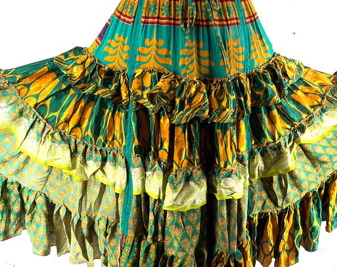 Jazmyn 25 Yard Skirt handmade in Vintage Summer Silk, Maxi One Size; (28"-42" Waist) a Boho Cottagecore skirt SKU:738-8989