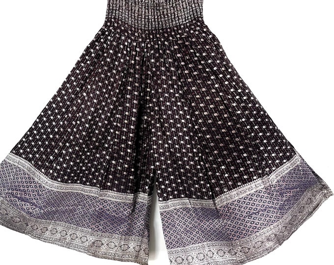 Juliana Plus Size Culottes, Wide Leg Palazzo Pants in Silk Brocade XL elasticated waist, hippie pants for a fuller figure. SKU:820-7622