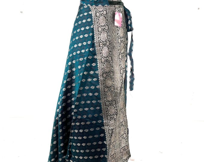 Pahala Maxi Wrap Skirt. Upcycled Vintage Heavy Silk Brocade Sari. One Layer A-Line Wrap Skirt SKU:2032-8472